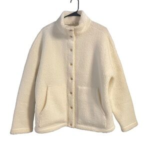 LOFT outlet oversize snap button front fleece jacket cozy winter white size M